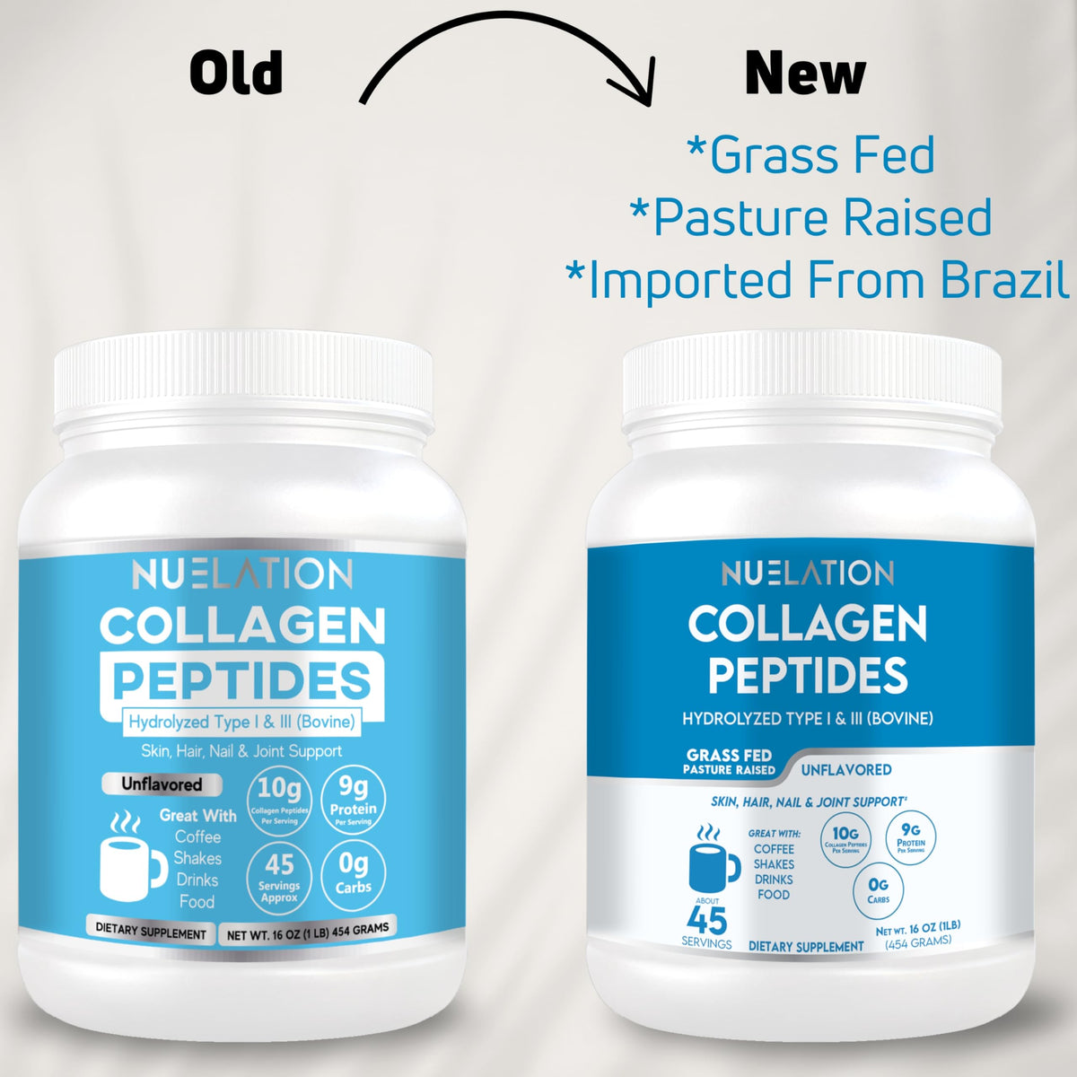Grass Fed Hydrolyzed Bovine Collagen Peptides Powder 1LB Unflavored E38481