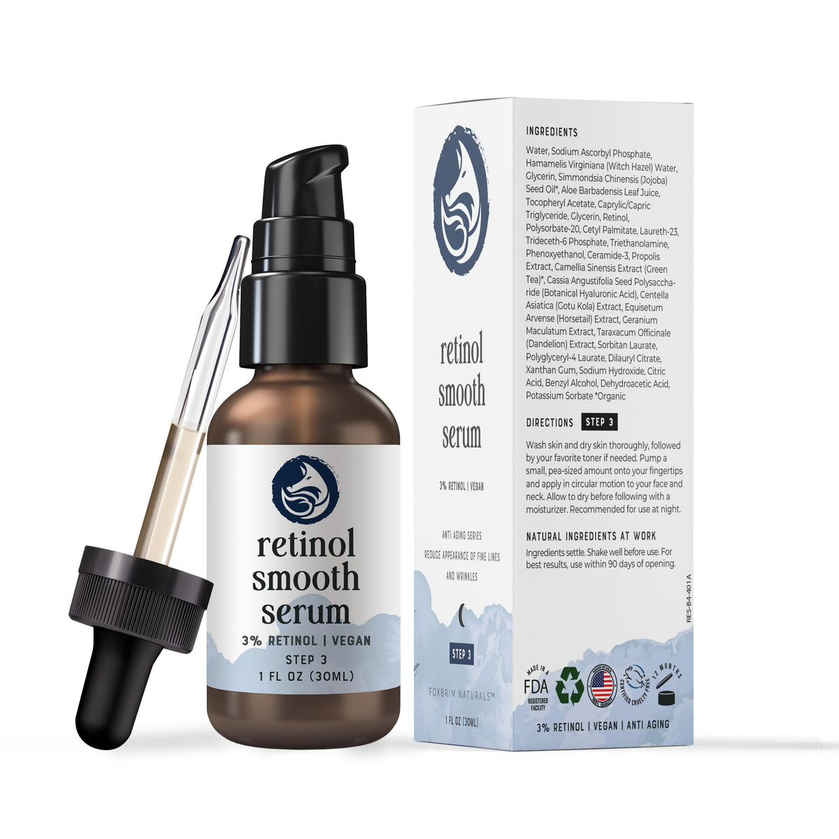 3% Retinol Anti Aging Night Serum with Hyaluronic Acid & Jojoba Oil 1oz A7517