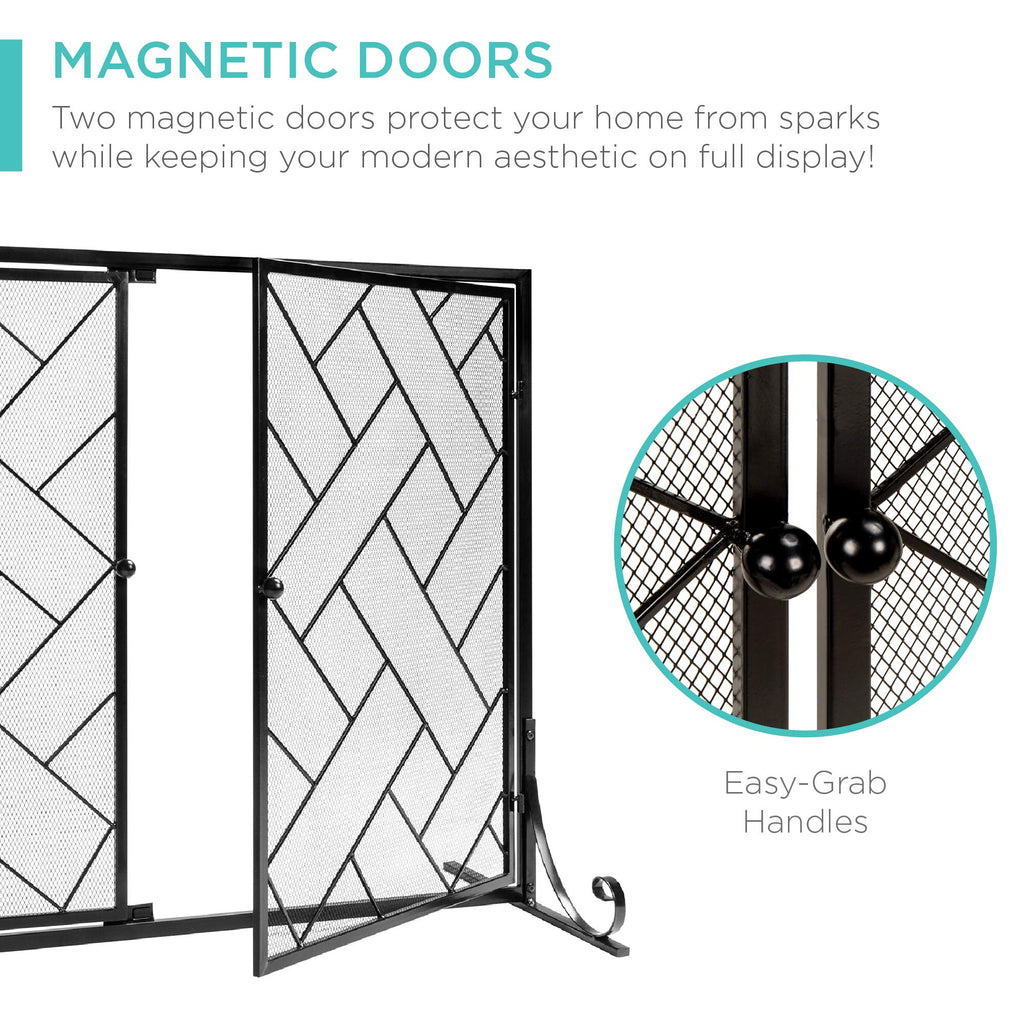 Black 2-Panel Wrought Iron Fireplace Screen K309