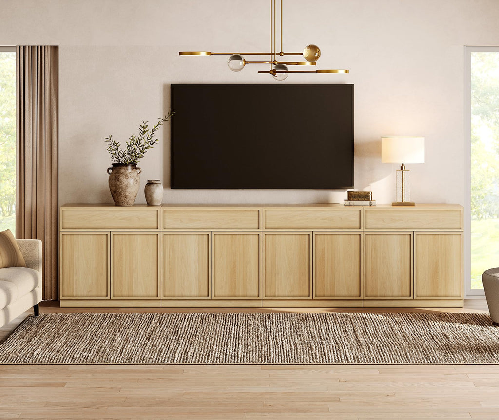 Oak TV Stand with 8 Doors and Drawers J2329