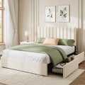 White Full Size Upholstered Bed Frame with Headboard & 4 Drawers J904