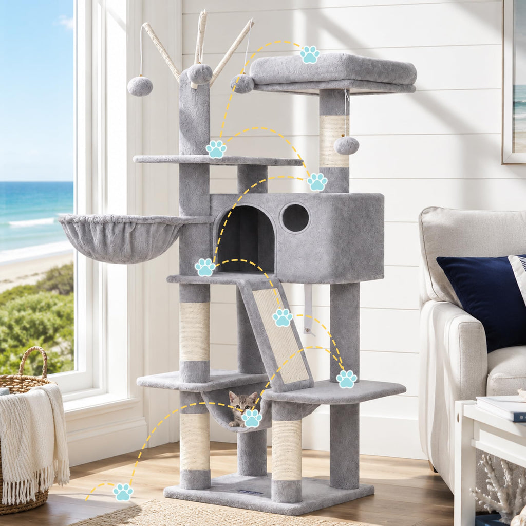 Cat Tree Tower with Padded Platform Bed, Hammock H3324