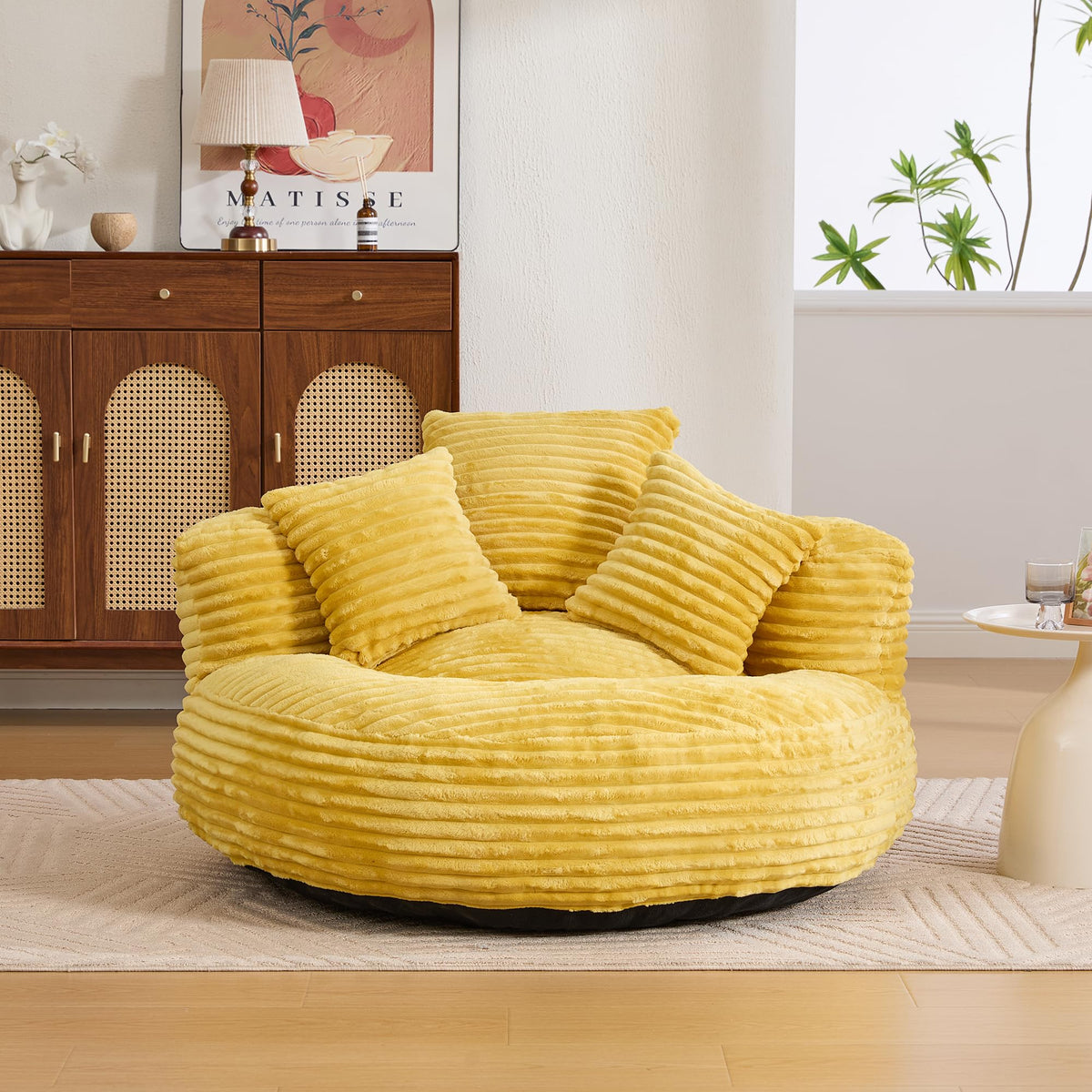 43" Mustard Yellow Corduroy Beanbag Sofa with Memory Foam L3531
