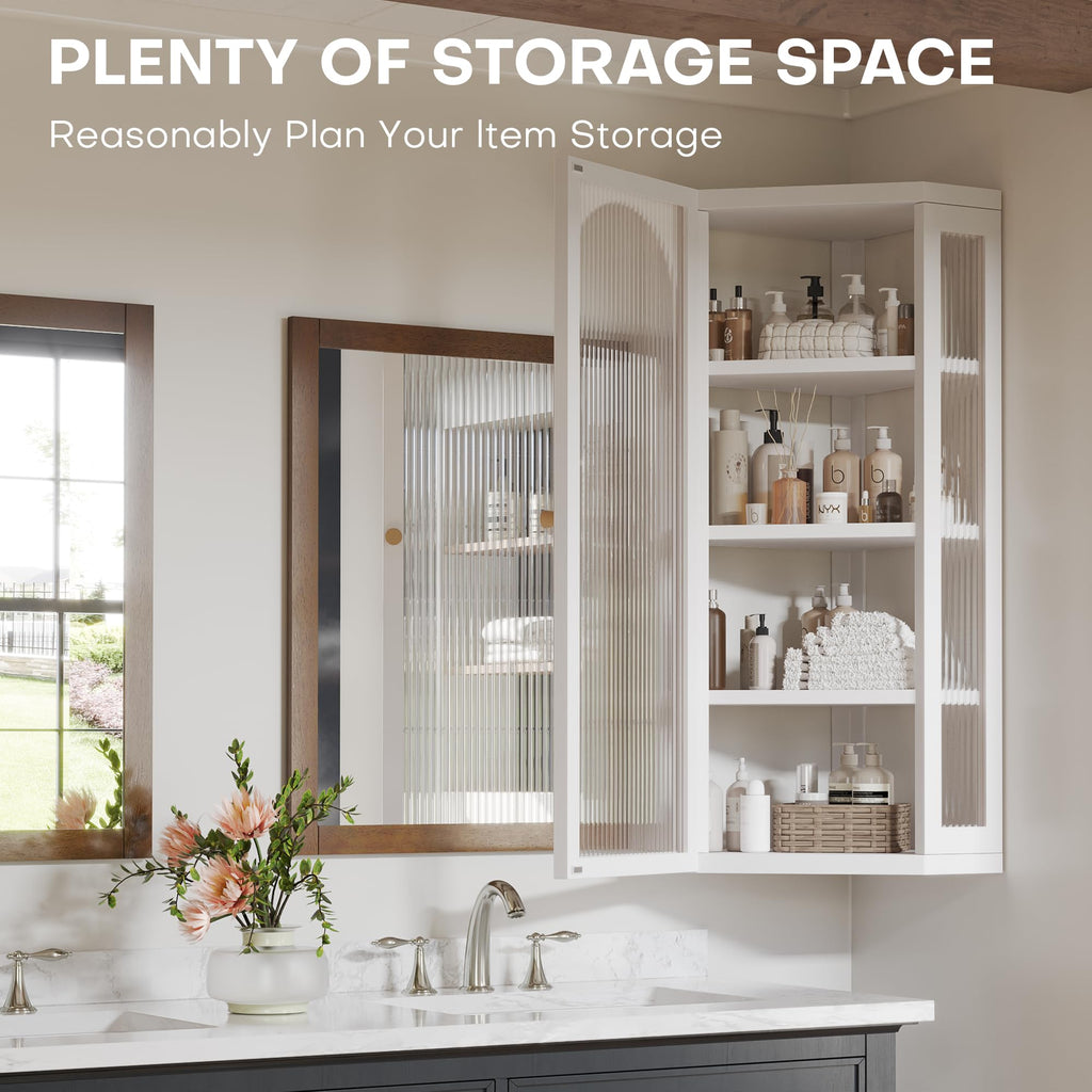 White Metal Corner Wall Cabinet with Glass Doors and Shelves U780491