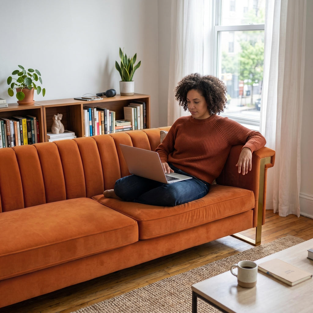 Orange Velvet 3-Seater Sofa Y994317