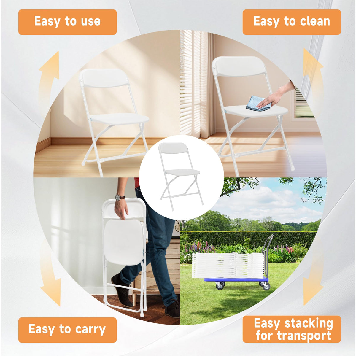 10 Pack White Folding Chairs 350LBS Capacity Steel I554526