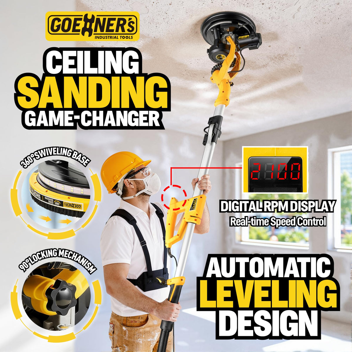 950W Electric Drywall Sander with Vacuum Dust Collector T722