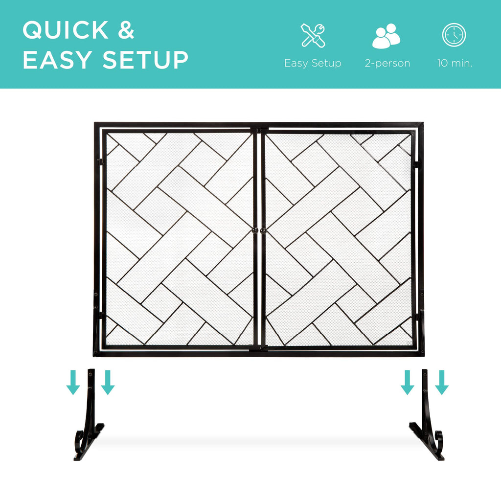 Black 2-Panel Wrought Iron Fireplace Screen K309