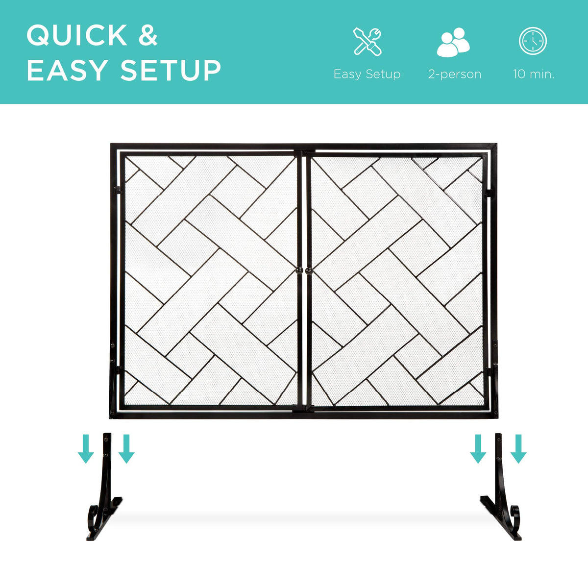 Black 2-Panel Wrought Iron Fireplace Screen K309