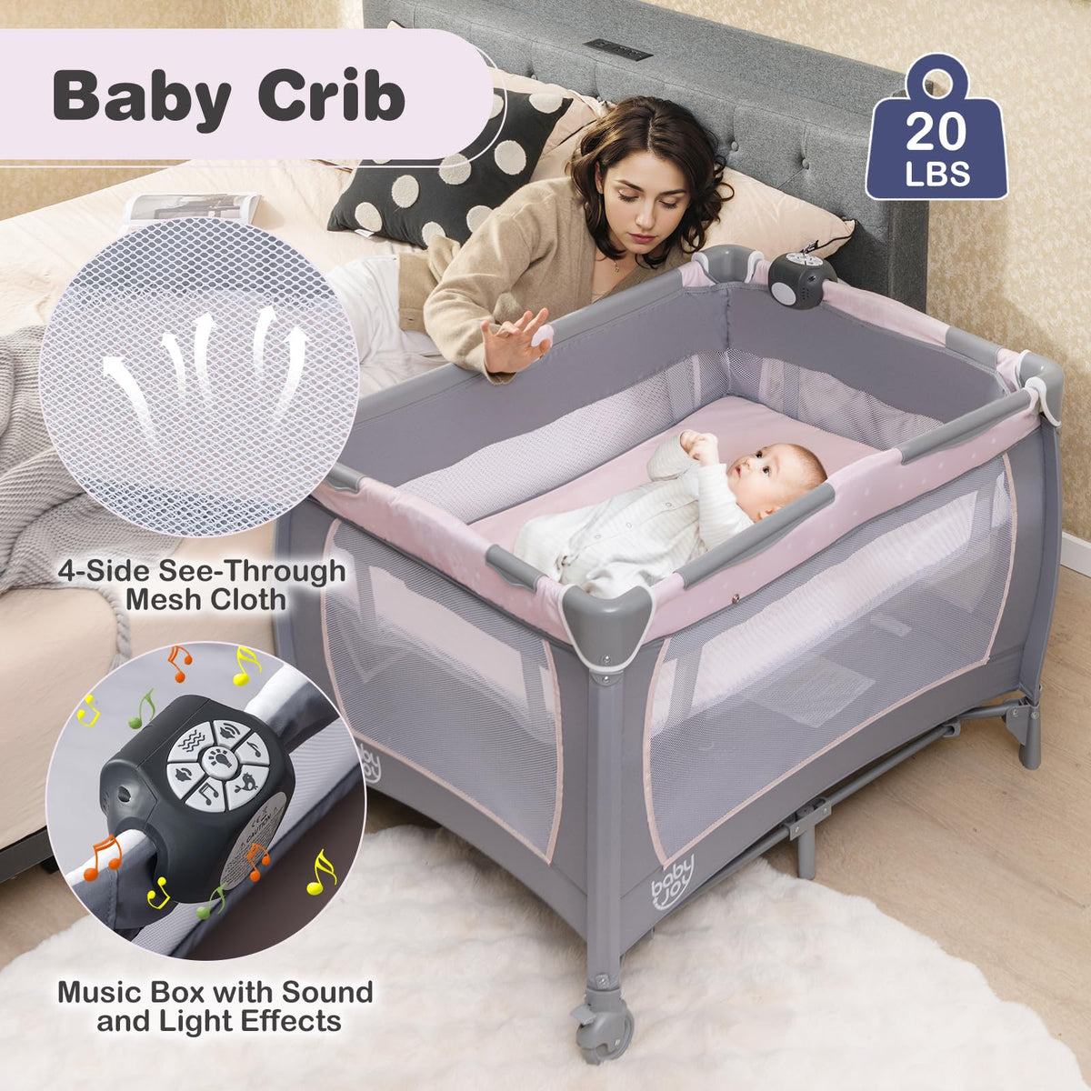 5 in 1 Pack and Play with Bassinet and Diaper Changing Table P109