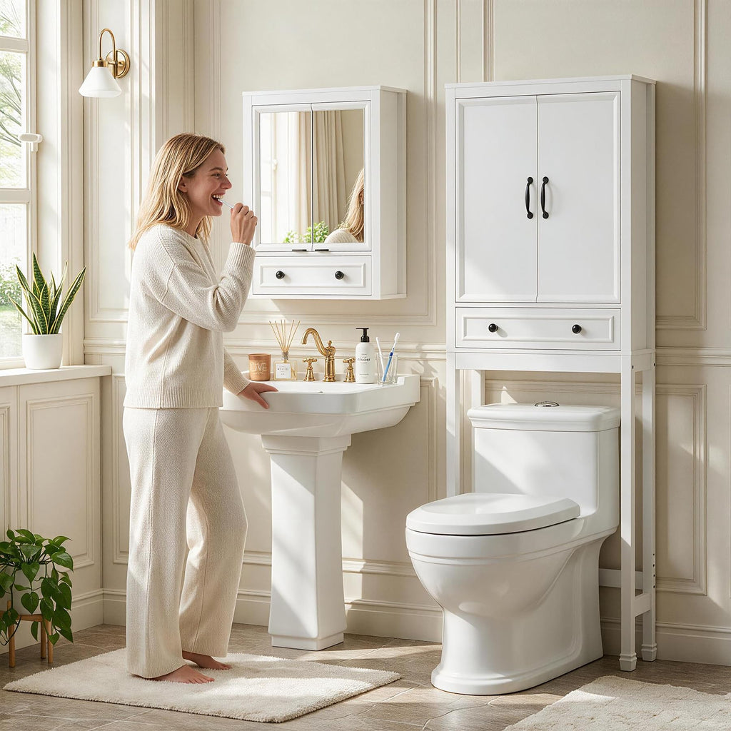 White Over the Toilet Storage Cabinet with Doors F48205