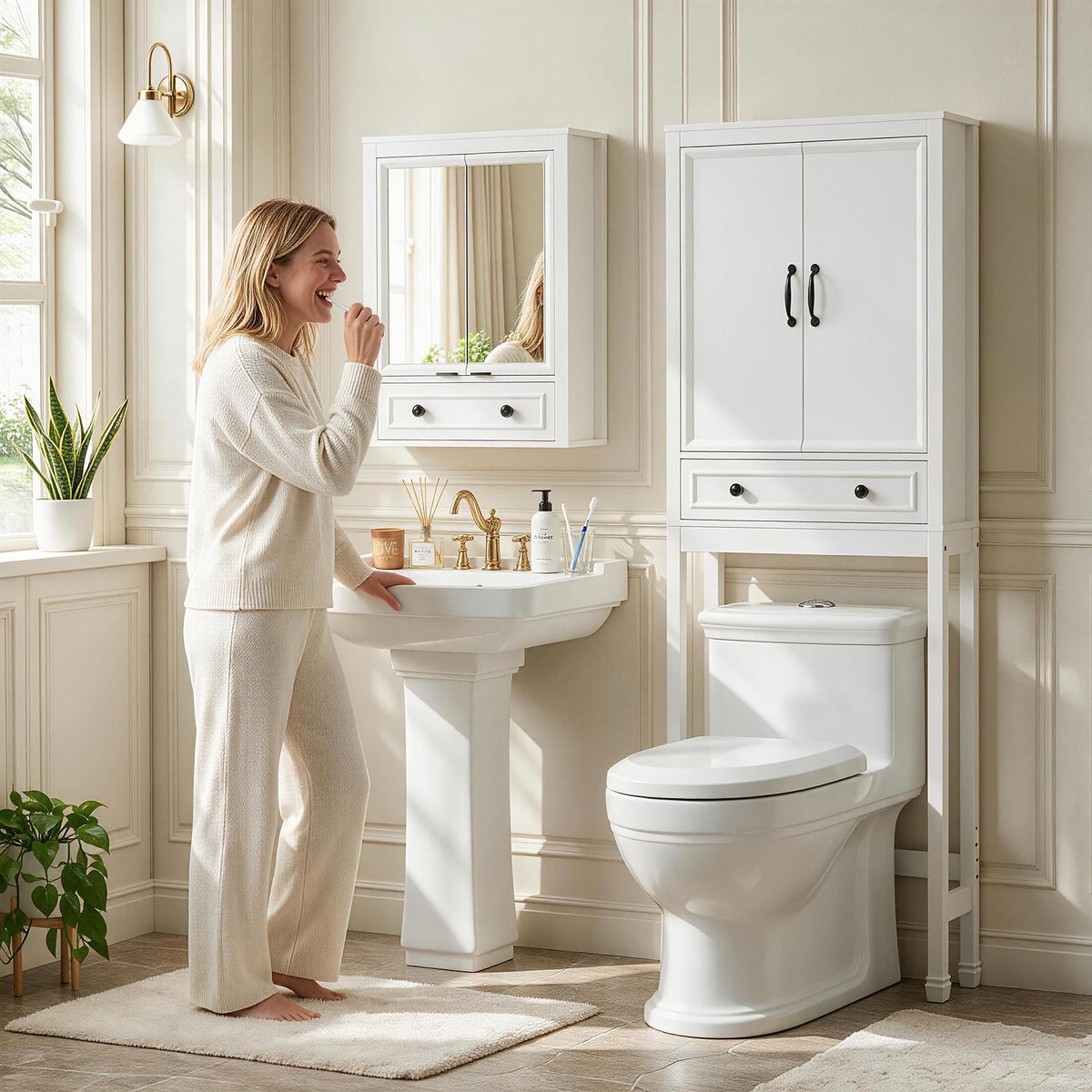White Over the Toilet Storage Cabinet with Doors F48205