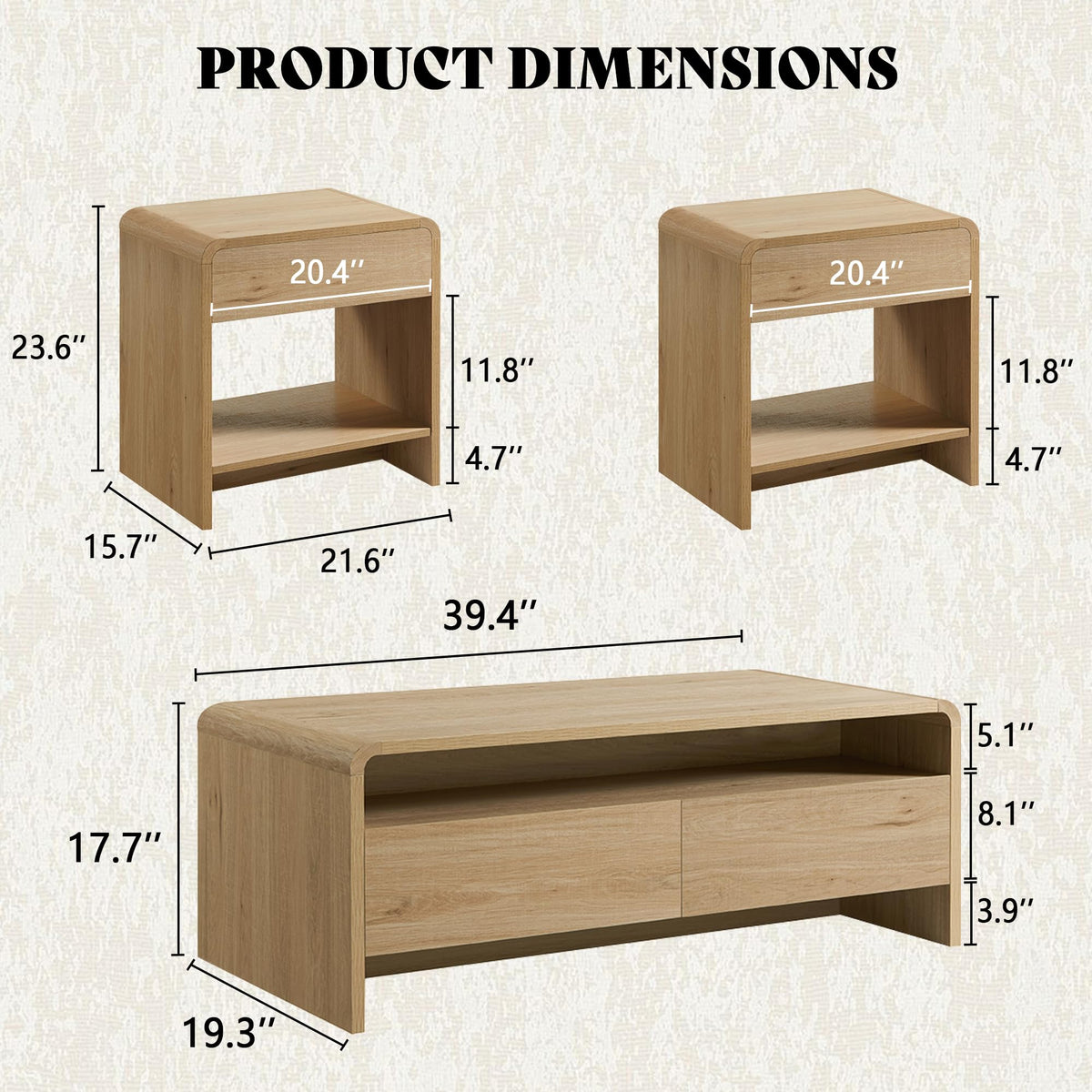 3-Piece Coffee Table Set with 2 End Tables K66429