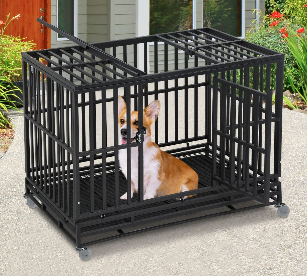 48 inch Metal Dog Crate with Wheels and Tray Y13181