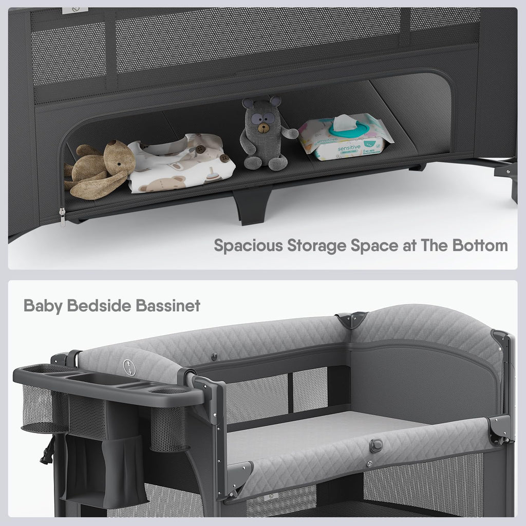 Baby Bassinet, Pack n Play, Bedside Crib Sleeper, Diaper Changer V15413