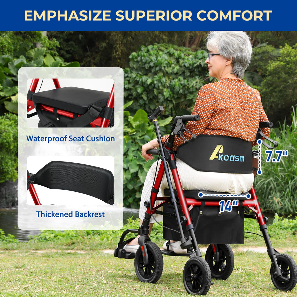 Foldable Rollator Walker with Seat, 2 in 1 Wheelchair Combo, Red T4694
