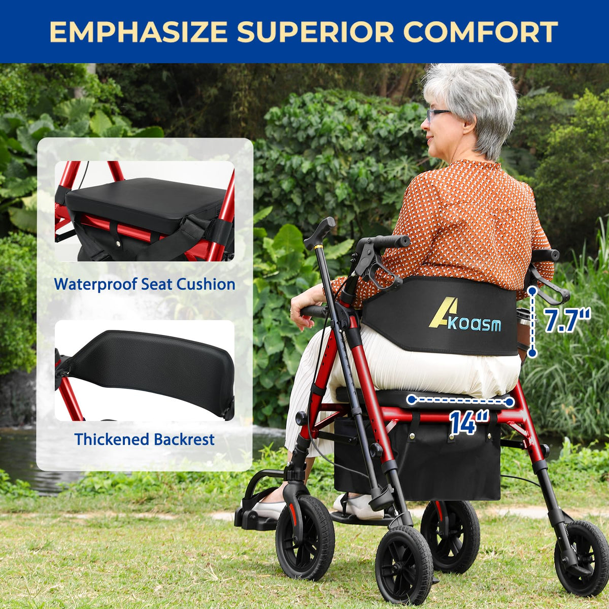 Foldable Rollator Walker with Seat, 2 in 1 Wheelchair Combo, Red T4694