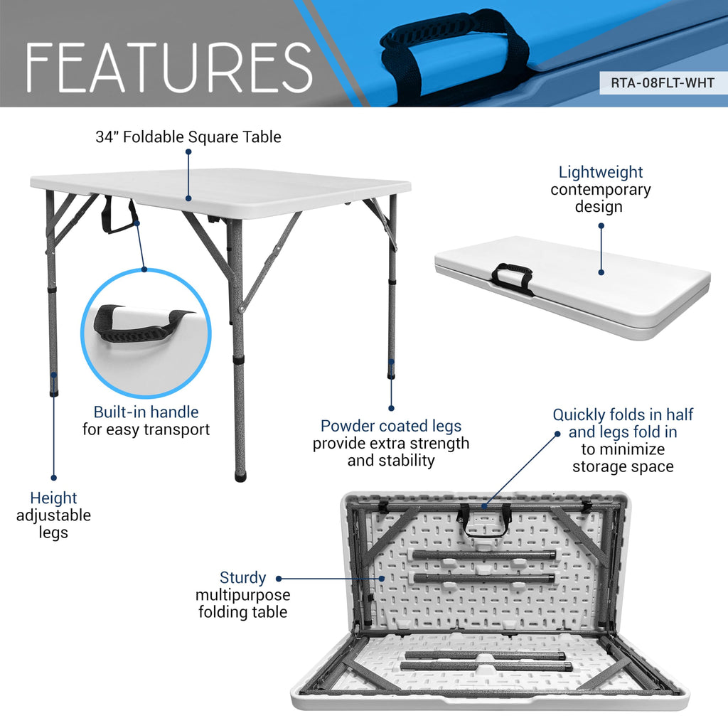 White Square Folding Table with Carry Handle P60342