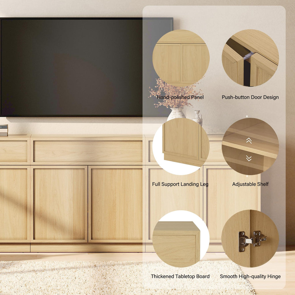 Oak TV Stand with 8 Doors and Drawers J2329