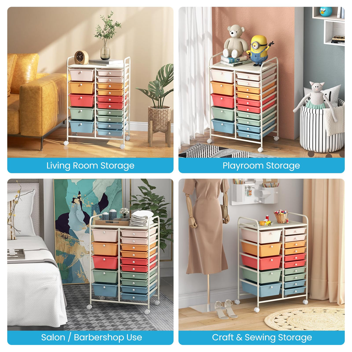 15 Drawer Rolling Storage Cart with Wheels G127