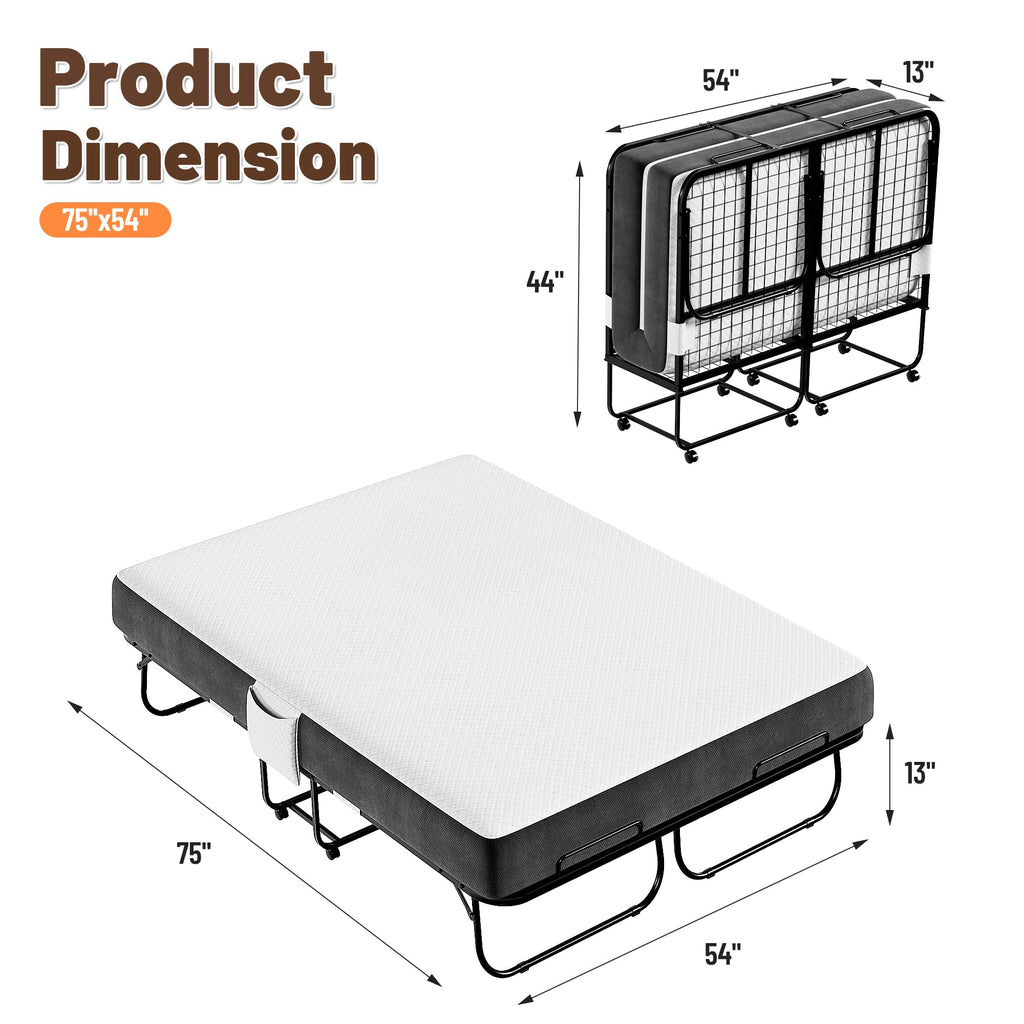 Full Size Folding Bed with Memory Foam Mattress U70221