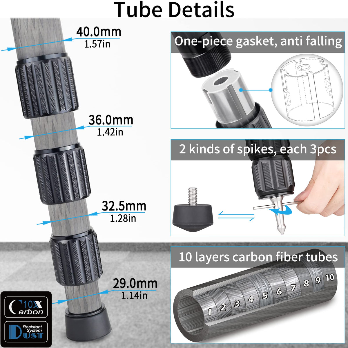 Carbon Fiber Heavy Duty Tripod with 75mm Bowl Adapter 63 inch Black E688581
