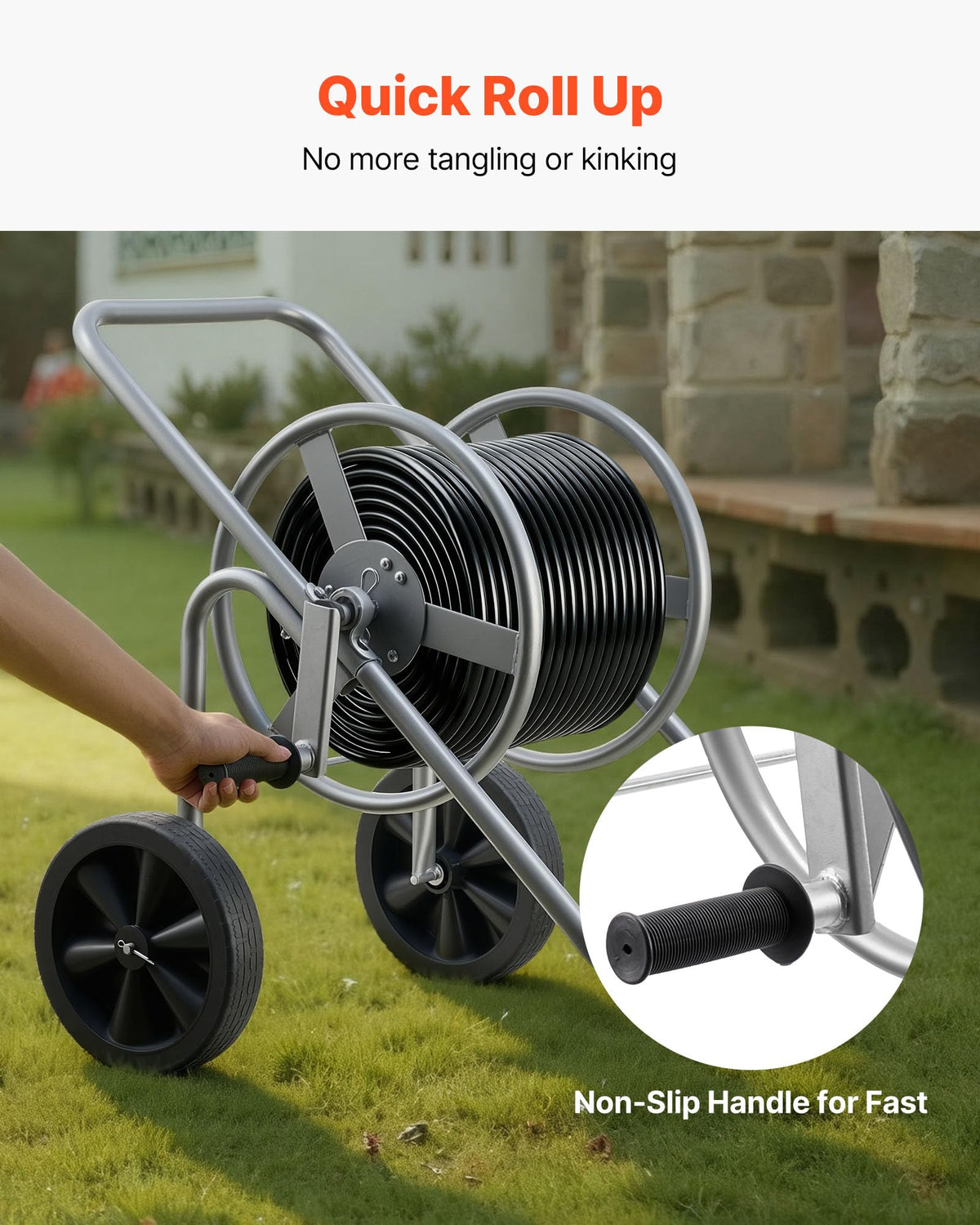 200/300 ft Garden Hose Reel Cart with Two Wheels V249687