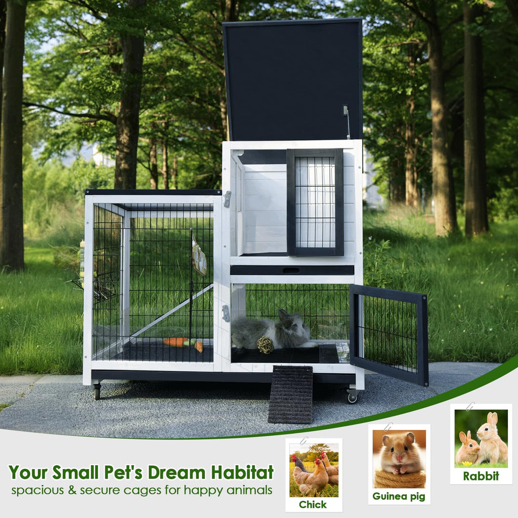 White Indoor Outdoor Rabbit Hutch with Tray U558143