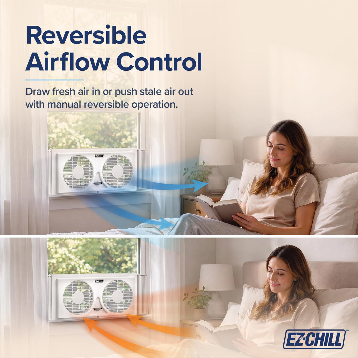 9" Twin Window Fan with Manual Reversible Airflow, 2 Speed, White W206387