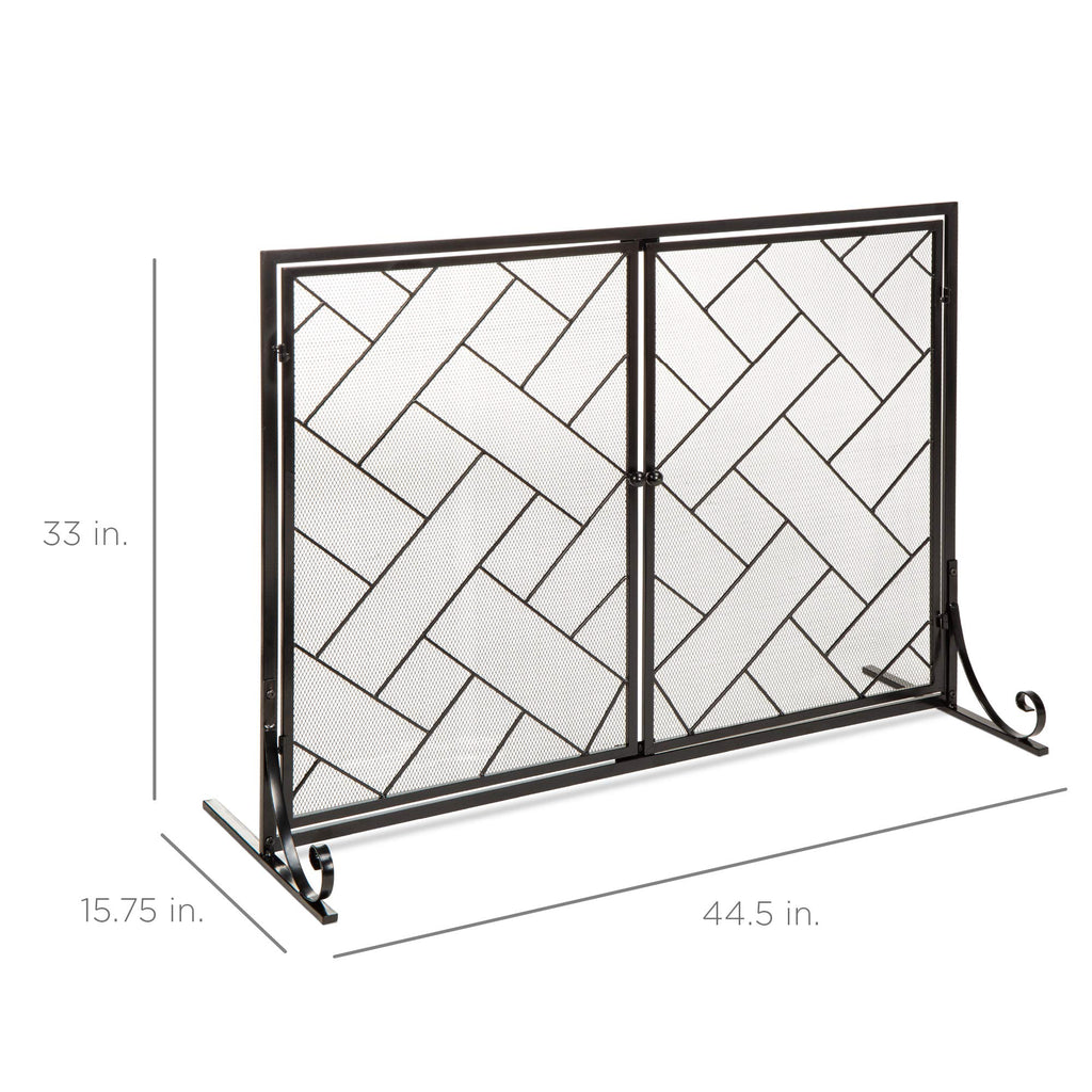 Black 2-Panel Wrought Iron Fireplace Screen K309