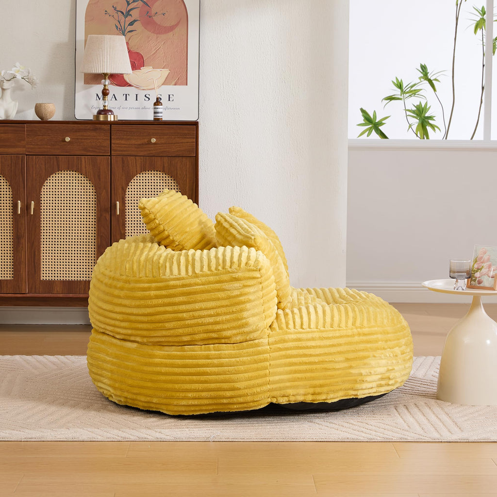 43" Mustard Yellow Corduroy Beanbag Sofa with Memory Foam L3531