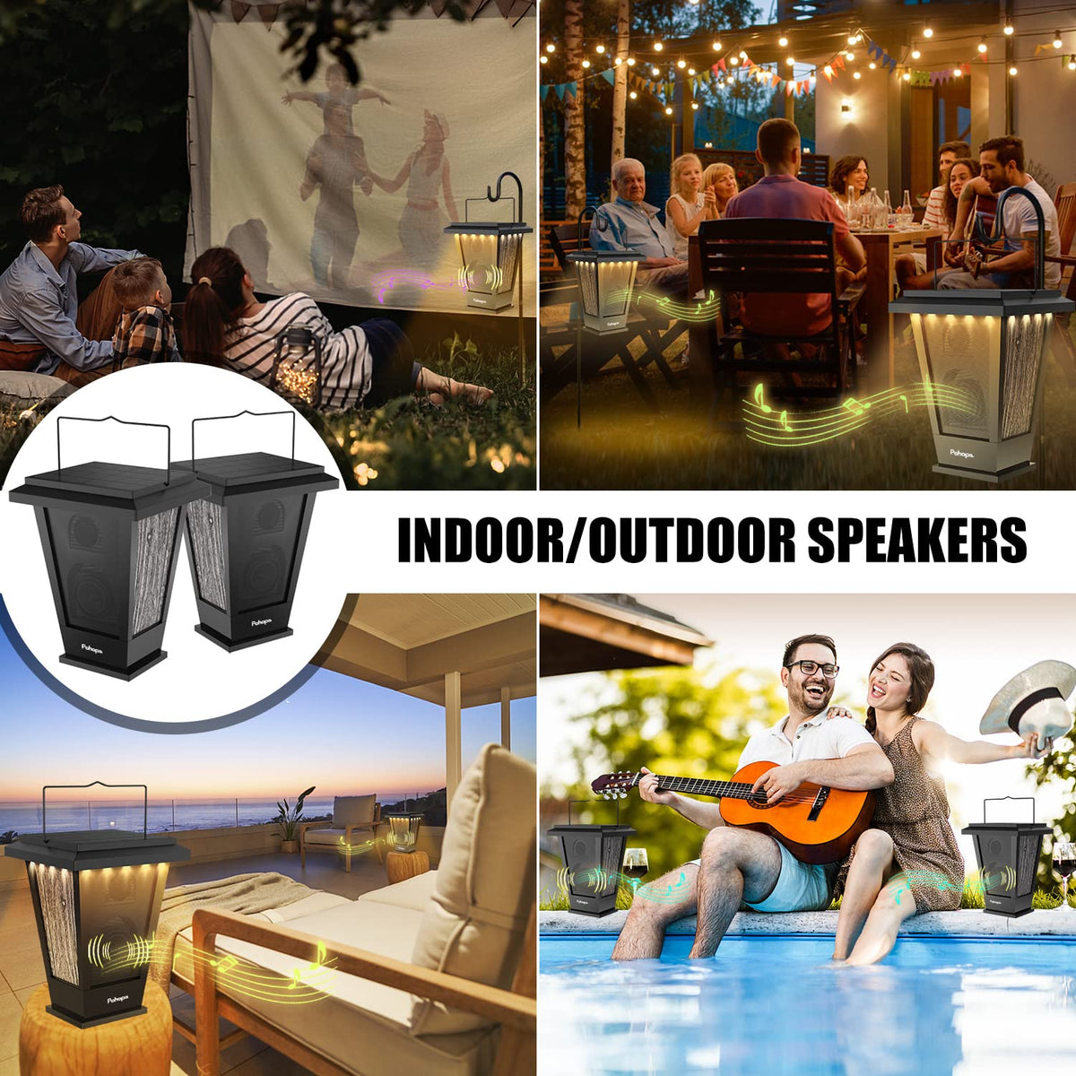 Black Waterproof Solar Powered 2 Packs Bluetooth Speakers P1927