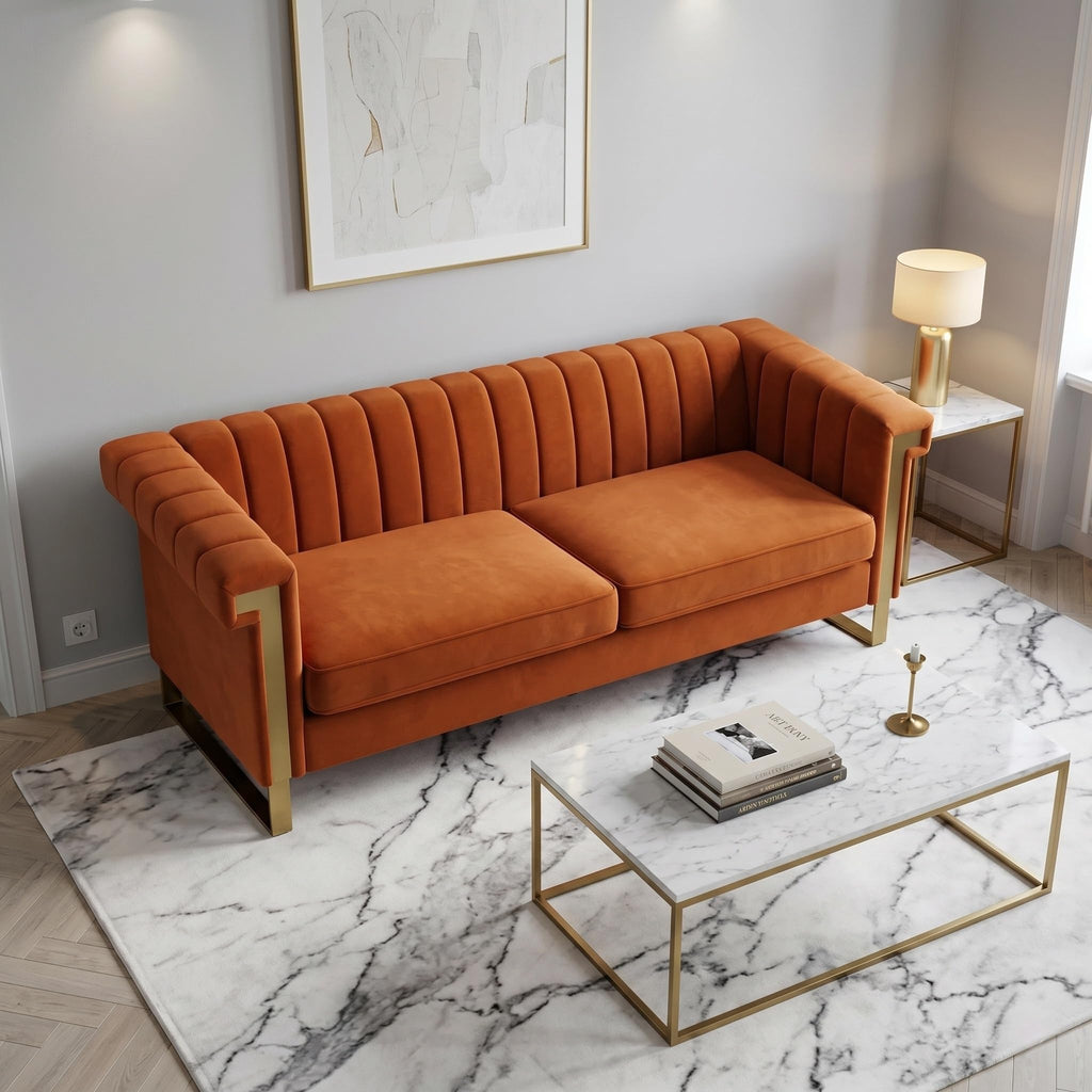 Orange Velvet 3-Seater Sofa Y994317