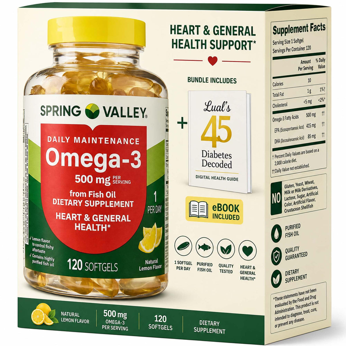 Omega-3 Fish Oil 500 mg 120 Count SoftGels Dietary Supplement H849825