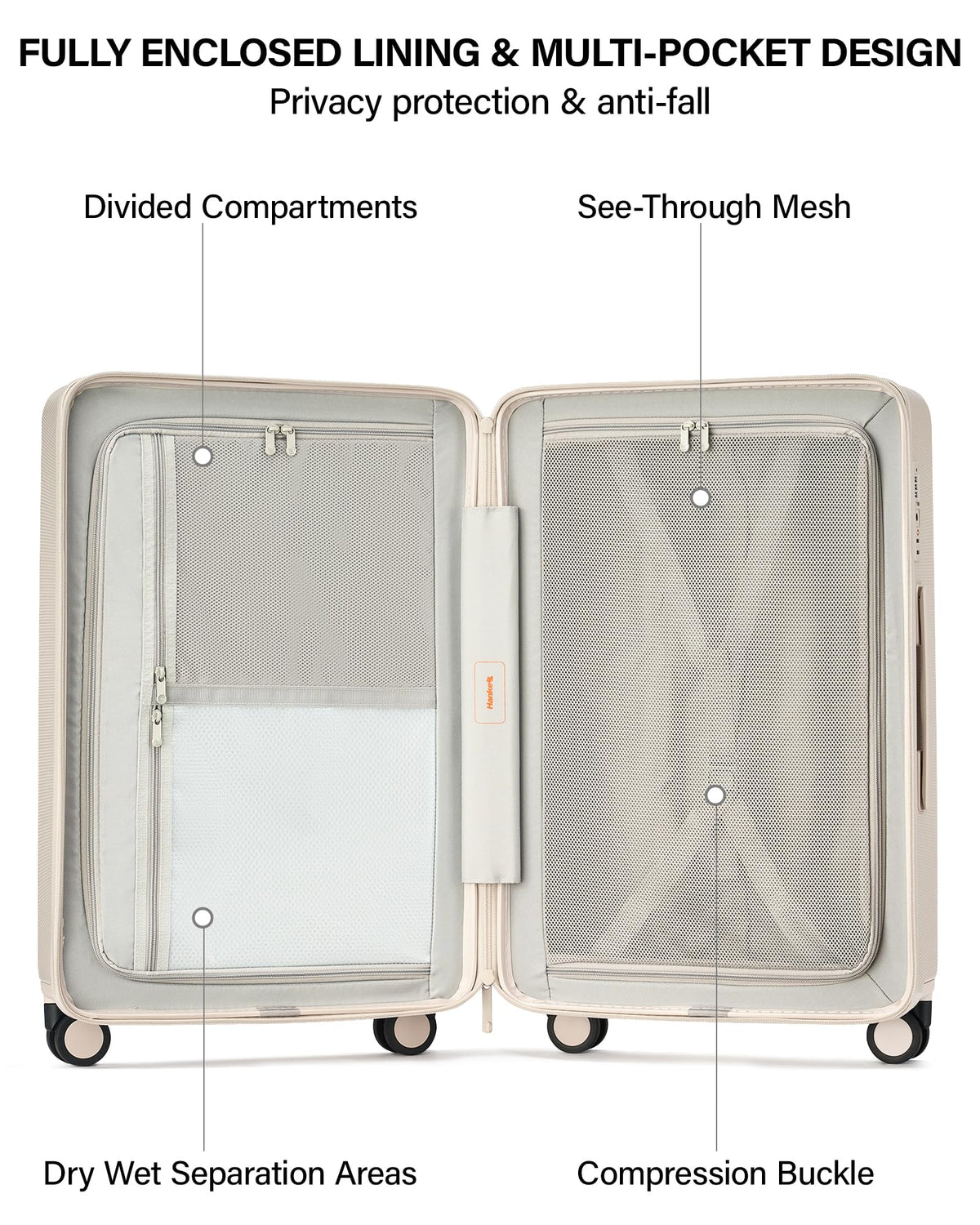 20 Inch PC Hard Shell Carry On Luggage with Wheels, TSA Lock, Ivory White C8566