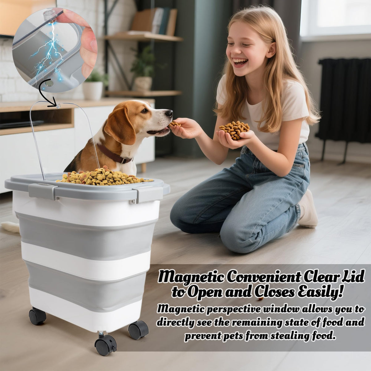 Collapsible Airtight Pet Food Storage Container with Scoop F431875