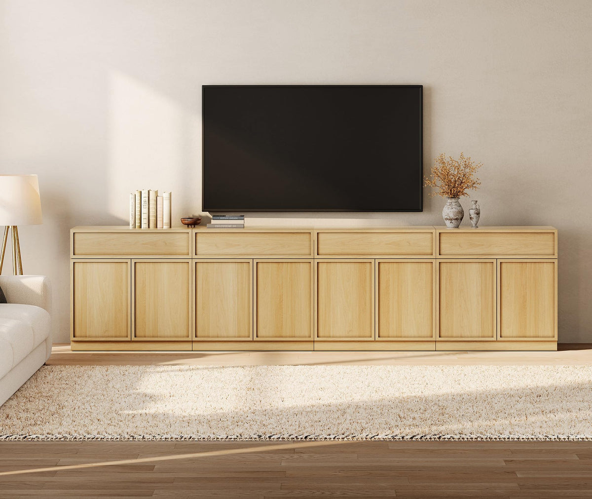 Oak TV Stand with 8 Doors and Drawers J2329