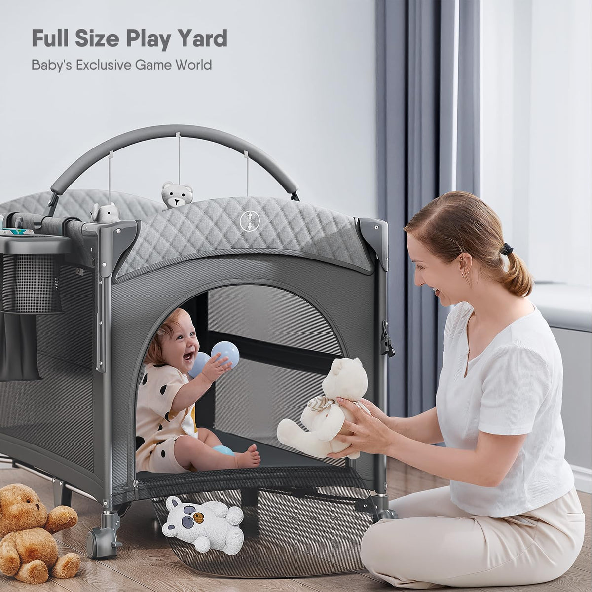 Baby Bassinet, Pack n Play, Bedside Crib Sleeper, Diaper Changer V15413
