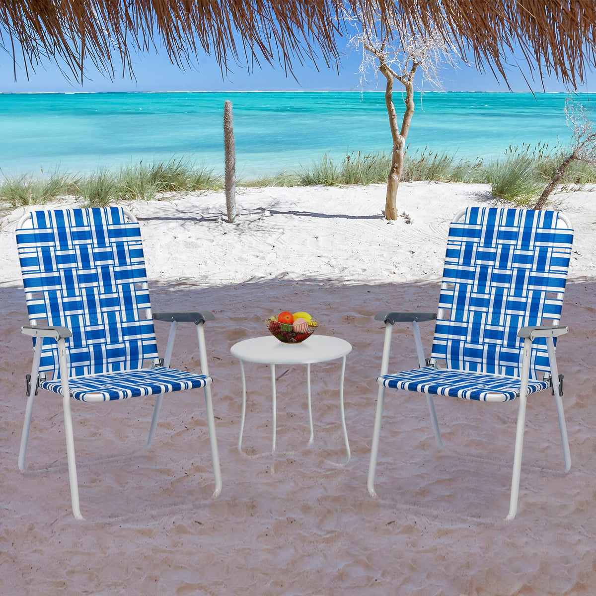 Set of 2 Blue Webbed Folding Camping Chairs Q26612