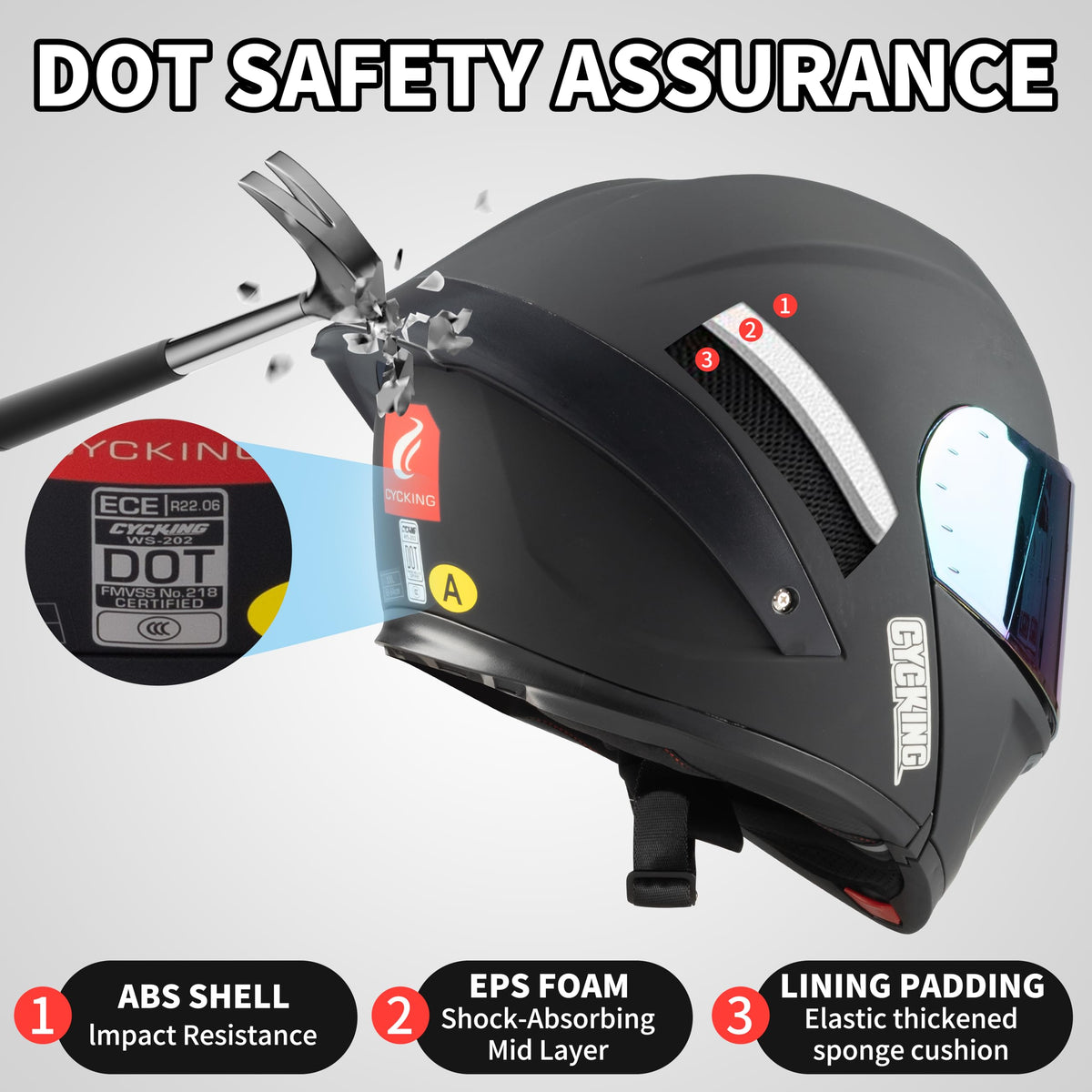 Modular Flip Up Full Face Motorcycle Helmet with Dual Visor I7641
