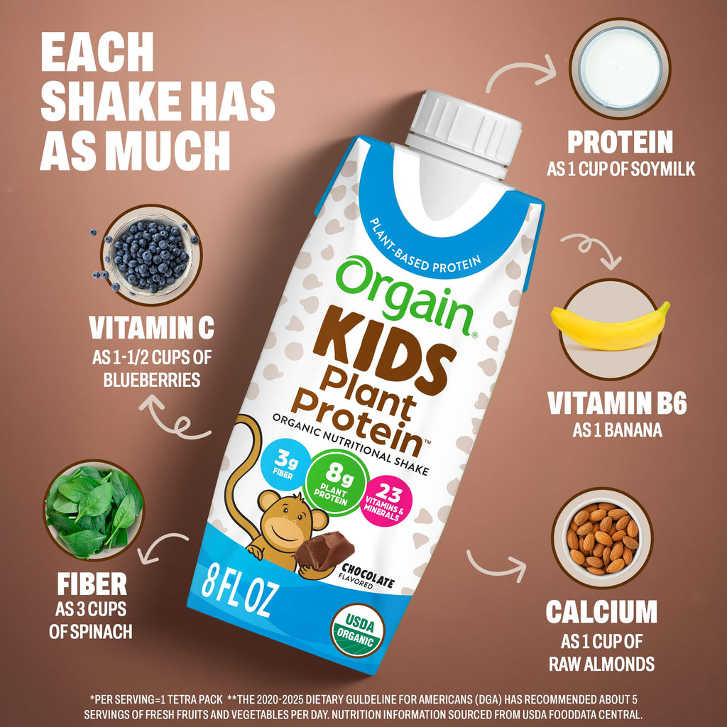 Organic Vegan Kids Protein Shakes Chocolate 8 Fl Oz 12 Pack G3307