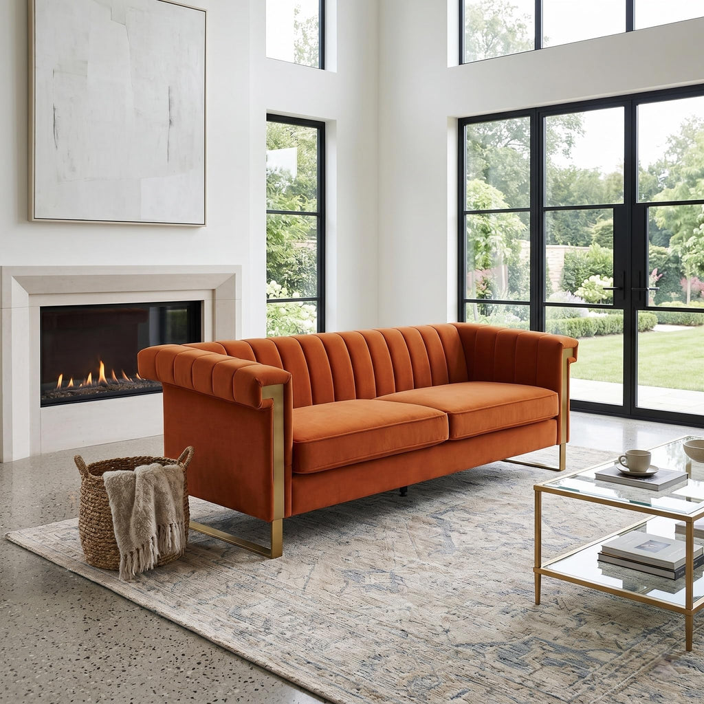 Orange Velvet 3-Seater Sofa Y994317