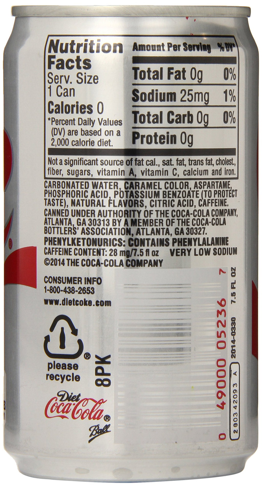 Diet Coke Mini-Cans, 7.5 fl oz (Pack of 24) E259395