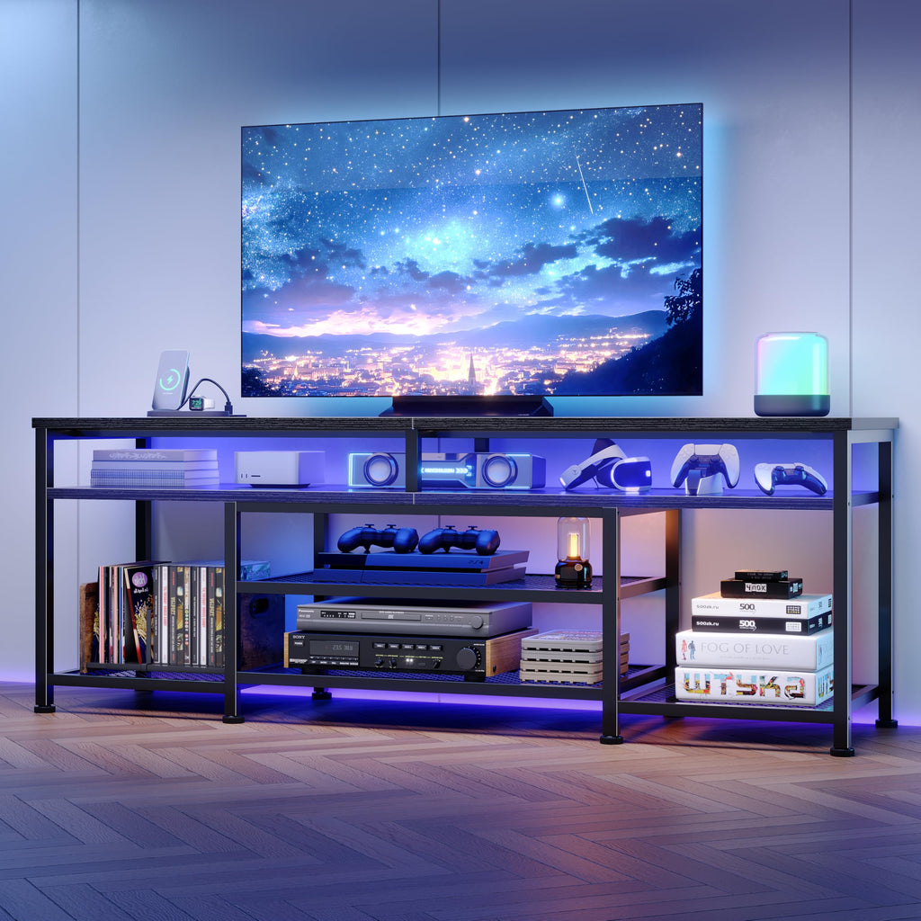 63 Inch TV Stand with Power Outlets & LED Lights, Black W252516