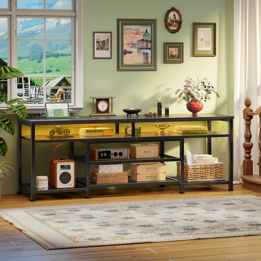 63 Inch TV Stand with Power Outlets & LED Lights, Black W252516