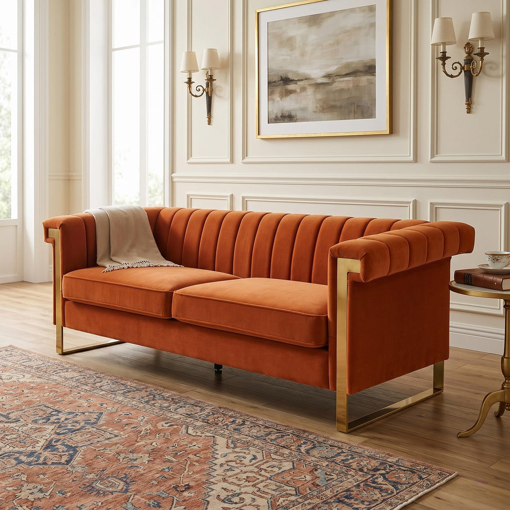 Orange Velvet 3-Seater Sofa Y994317