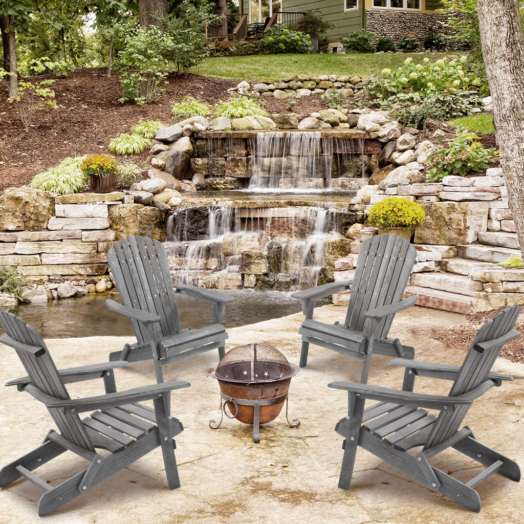 Wood Folding Adirondack Chair Set of 2 Solid Cedar M218