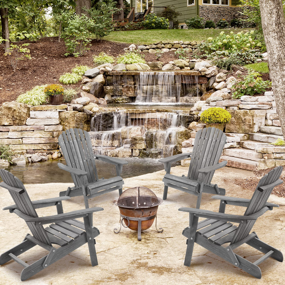 Wood Folding Adirondack Chair Set of 2 Solid Cedar M218