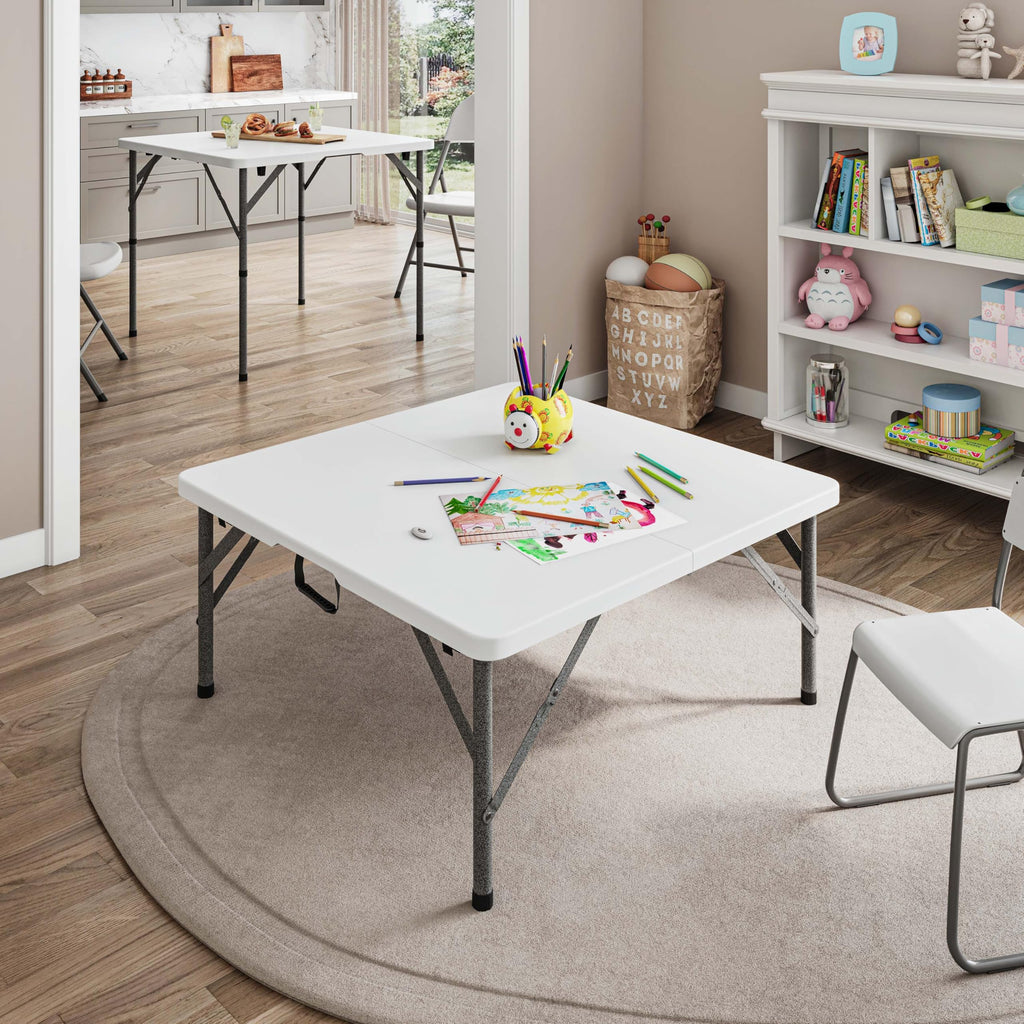 White Square Folding Table with Carry Handle P60342