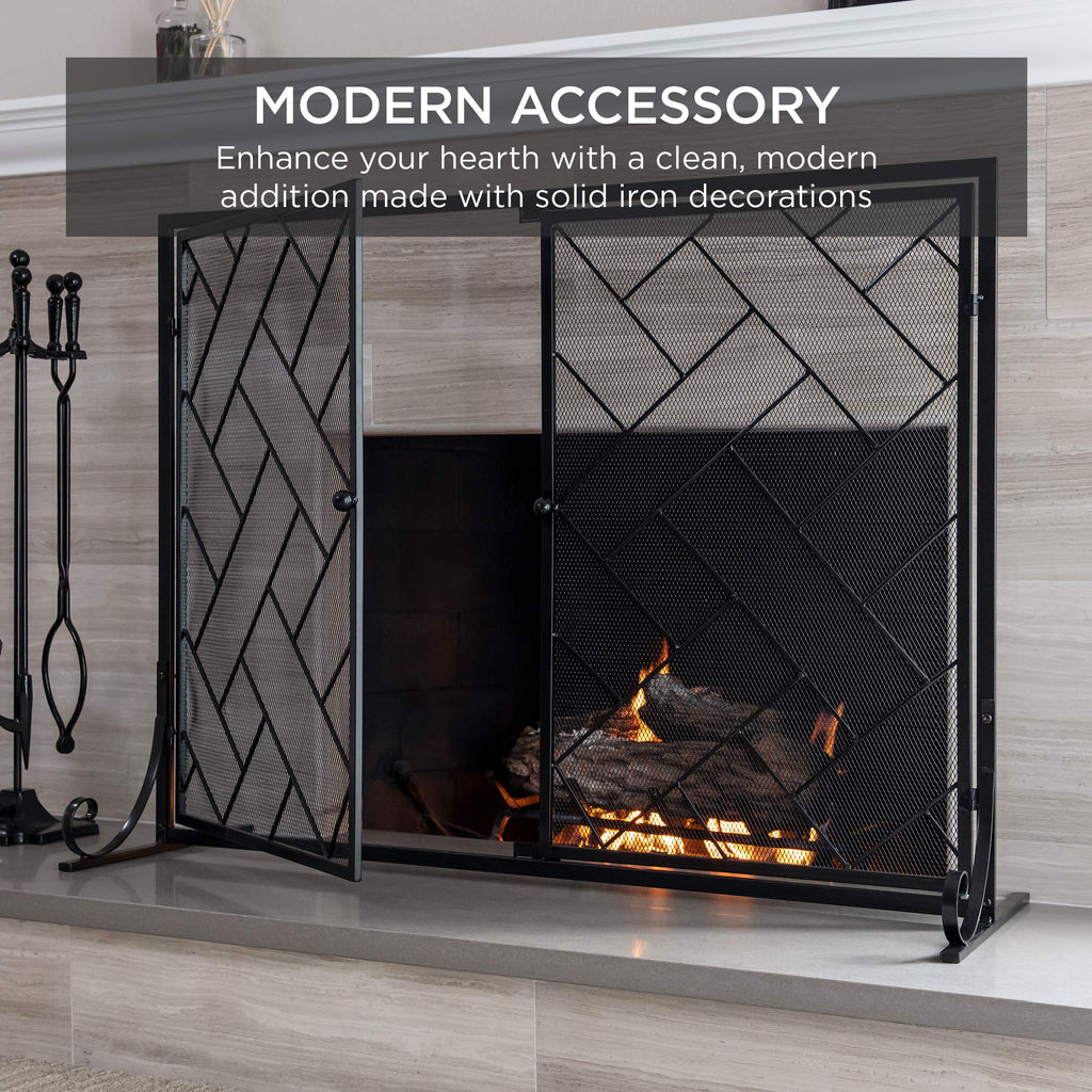 Black 2-Panel Wrought Iron Fireplace Screen K309